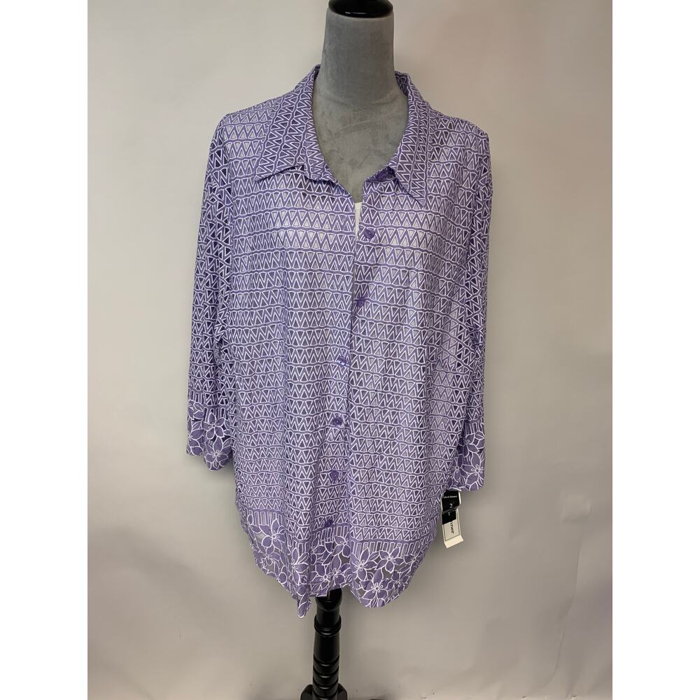 ALFRED DUNNER 2PC BLOUSE  Sheer Lavender Pastel Feminine Cottagecore NWT SZ 3X